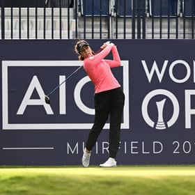 Georgia Halltees off on the first hole in the AIG Women's Open Pro-Am at Muirfield. Picture: Octavio Passos/Getty Images.
