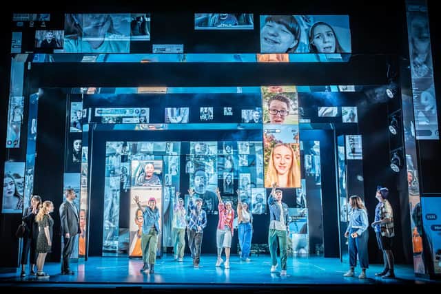 The theatrically thrilling first-half finale delivers a stunning visual image of Evan Hansen’s new viral fame