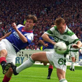 Duncan Ferguson in action for Rangers against Celtic shortly into his Ibrox career. He found it hard to live up to his price tag.