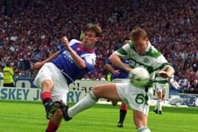 Duncan Ferguson in action for Rangers against Celtic shortly into his Ibrox career. He found it hard to live up to his price tag.