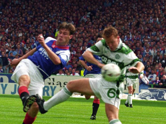 Duncan Ferguson in action for Rangers against Celtic shortly into his Ibrox career. He found it hard to live up to his price tag.