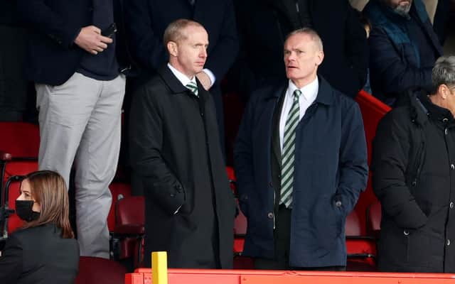 Celtic CEO Michael Nicholson (left) during the cinch Premiership match between Aberdeen and Celtic at Pittodrie.