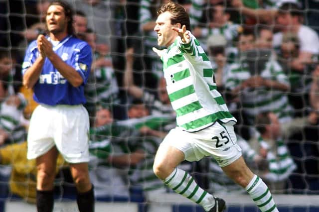 Lubo Moravick takes the acclaim after netting for Celtic against Rangers in 2001 (Photo by SNS Group)