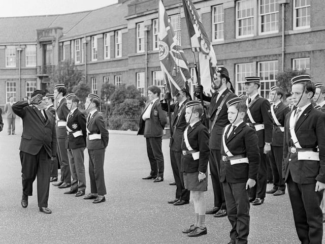 65th Coy Boys Brigade Inspection at Granton Primary School by Mr P R Sharp, 1964.