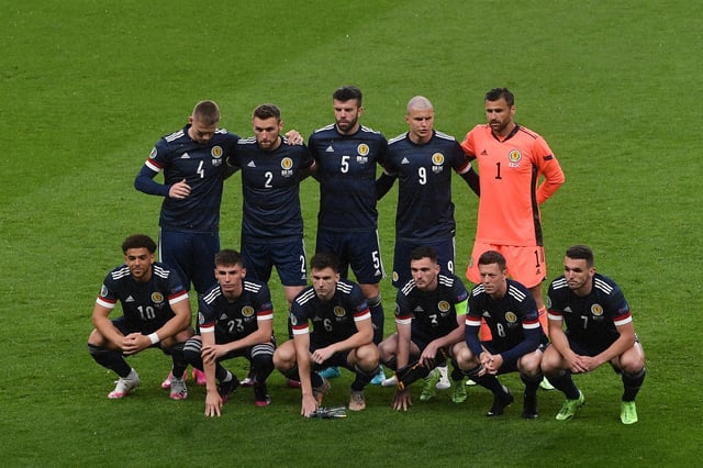 The Scotland team lines up ahead of the match