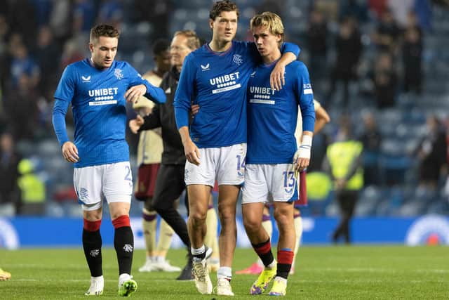 Rangers' Scott Wright, Sam Lammers and Todd Cantwell at full time following the 2-1 win over Servette at Ibrox last week.