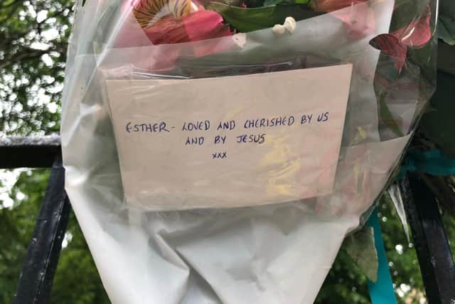 Floral tributes in West Princes Street in the Woodlands area of Glasgow following the death of pensioner Esther Brown in June.