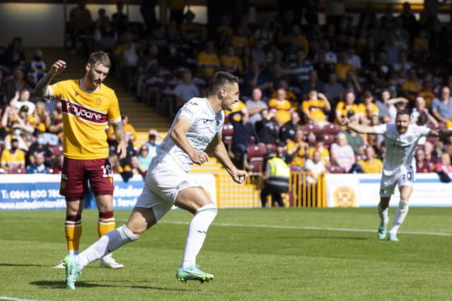 Kyle Magennis nets Hibs' equaliser.