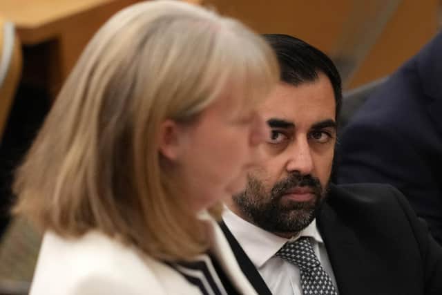 Shona Robison presents her budget to Holyrood as First Minister Humza Yousaf looks on. Pictue: Andy Buchanan/AFP via Getty Images
