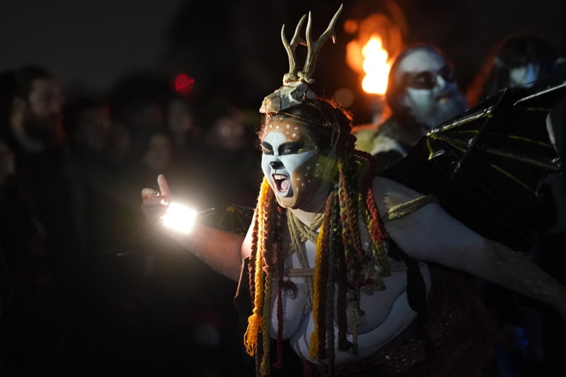 Performers during the Samhuinn Fire Festival in Holyrood Park, Edinburgh. Photo: Andrew Milligan/PA Wire