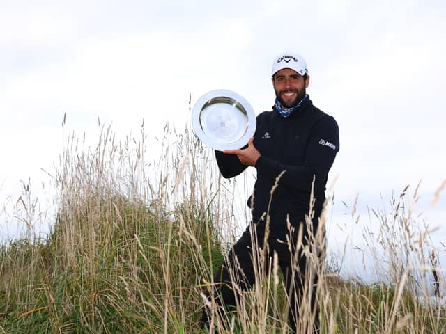 Adrian Otaegui poses with the trophy following his victory in the Scottish Championship presented by AXA at Fairmont St Andrews. Picture: Richard Heathcote/Getty Images