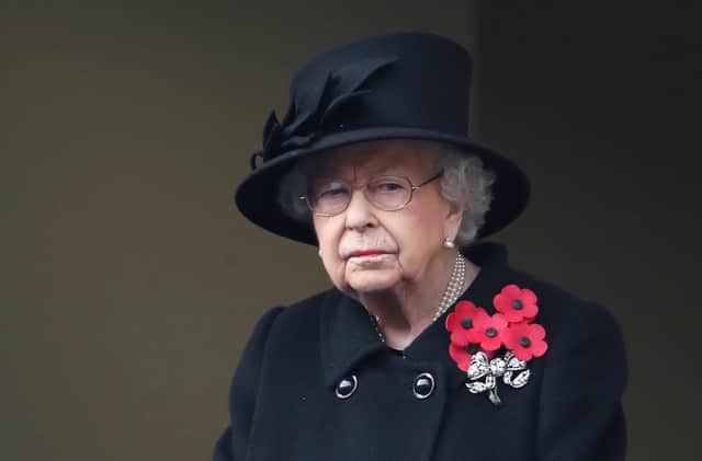 Queen Elizabeth II during the National Service of Remembrance at The Cenotaph on November 08, 2020 in London, England.  (Photo by Chris Jackson - WPA Pool/Getty Images)