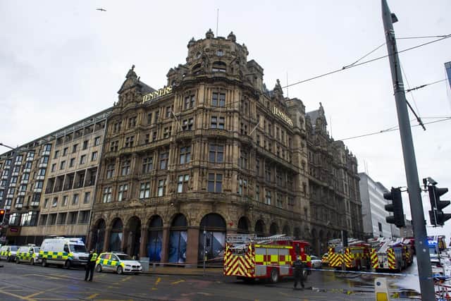 The blaze broke out in the former Jenners department store in Edinburgh on Monday. Picture: Lisa Ferguson