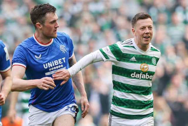 Celtic's Callum McGregor and Rangers' John Souttar during the most recent Old Firm encounter at Celtic Park on April 8.  (Photo by Craig Williamson / SNS Group)