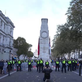 Officers from the Metropolitan Police on duty beside the Cenotaph in Whitehall, central London. Picture: Jeff Moore/PA Wire