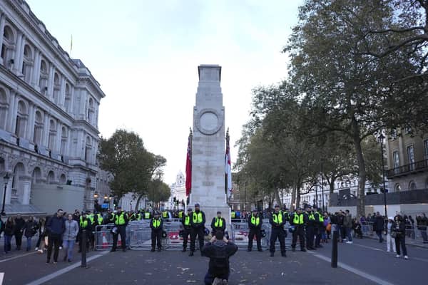 Officers from the Metropolitan Police on duty beside the Cenotaph in Whitehall, central London. Picture: Jeff Moore/PA Wire