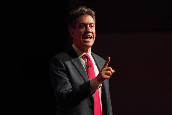Shadow Climate Change and Net Zero Secretary Ed Miliband speaks at the Scottish Labour Party conference in Glasgow. Image: Andrew Milligan/Press Association.