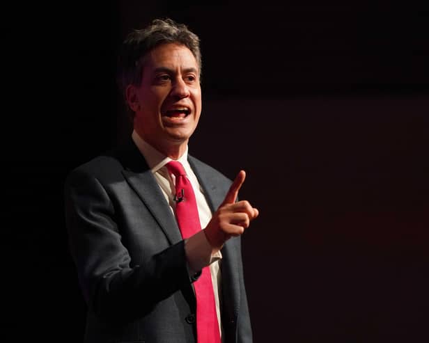 Shadow Climate Change and Net Zero Secretary Ed Miliband speaks at the Scottish Labour Party conference in Glasgow. Image: Andrew Milligan/Press Association.