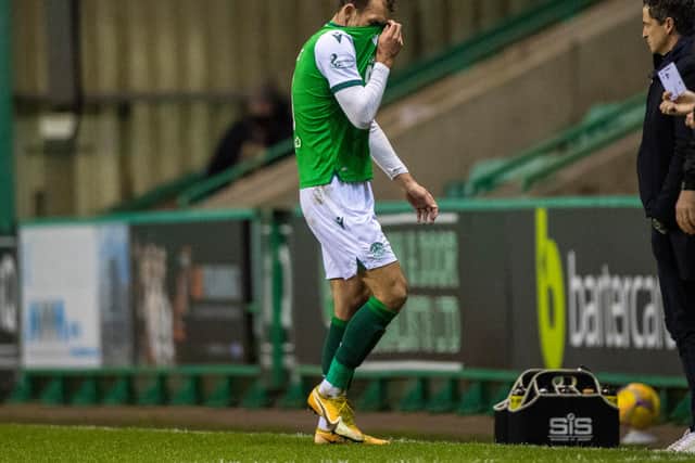 Hibs striker Christian Doidge will sit out the Boxing Day clash with Rangers. Picture: SNS