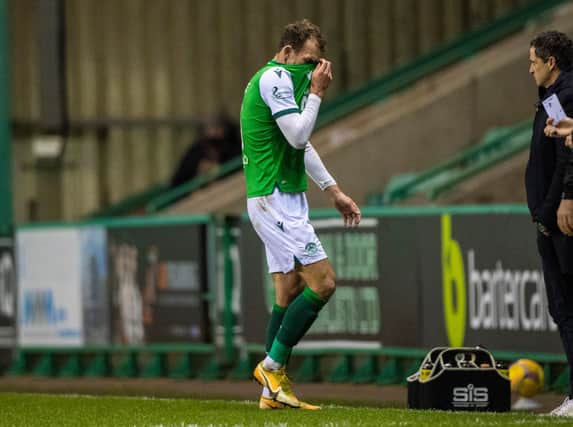 Hibs striker Christian Doidge will sit out the Boxing Day clash with Rangers. Picture: SNS