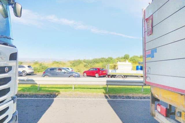 Cars spotted facing the wrong way on the M8 during traffic chaos following serious crash near Shotts picture: Angus Quark