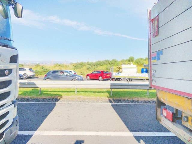 Cars spotted facing the wrong way on the M8 during traffic chaos following serious crash near Shotts picture: Angus Quark