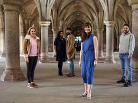 Left to right: Hannah Fisher of Start-up Drinks Lab, Arti Poddar and Usman Mohammed of Guy & Beard, Evelyn McDonald of Scottish Edge, and Scott McCulloch of TheVeganKind. Picture: Stewart Attwood