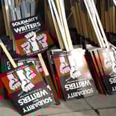 Signs from the 2007-2008 Writers Guild of America strike in Hollywood.