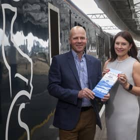 Caledonian Sleeper managing director Kathryn Darbandi with Mac Mackie, Managing Director of Mackie’s
