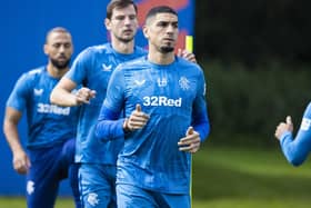 Leon Balogun in training yesterday. He has reunited with former Rangers teammates Kemar Roofe and Borna Barisic, pictured behind him (Photo by Alan Harvey / SNS Group)
