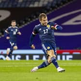 GLASGOW, SCOTLAND - OCTOBER 14: Ryan Fraser makes it 1-0 during a Nations League match between Scotland and Czech Republic at Hampden Park, on October 14 2020, in Glasgow, Scotland (Photo by Craig Williamson / SNS Group)