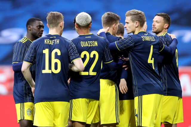 Swedish international defender Carl Starfelt (second from right, wearing number four) has been linked with a £4 million move to Celtic from Russian club Rubin Kazan. (Photo by Linnea Rheborg/Getty Images)