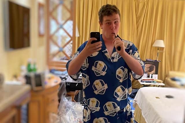 Bob MacIntyre pictured in his Ryder Cup pyjamas in his hotel room in Rome. Picture: Bob MacIntyre