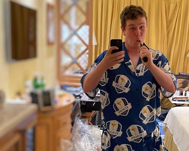 Bob MacIntyre pictured in his Ryder Cup pyjamas in his hotel room in Rome. Picture: Bob MacIntyre