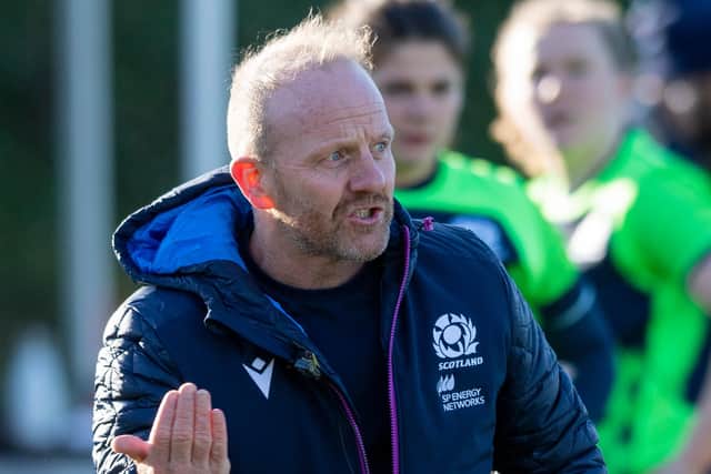 Head Coach Bryan Easson during a Scotland Women's rugby training session at the DAM Health Stadium (Photo by Mark Scates / SNS Group)