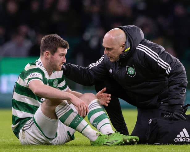 Celtic's Anthony Ralston was injured in the 2-1 win over Livingston.