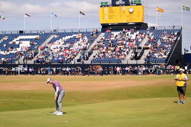 Kevin Kisner putts on the 18th in the third round of the 150th Open at St Andrews. Picture: Ross Kinnaird/Getty Images.