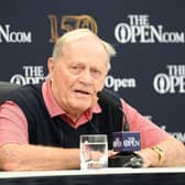 Three-time winner Jack Nicklaus speaks at a press conference in the build up to  The 150th Open at St Andrews. Picture: Ross Kinnaird/Getty Images.