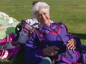 Clare Nowland reacts following a skydive in Canberra, Australia, in 2008. Nowland, now 95, was in critical condition Friday, two days after being Tasered by police
