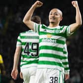 Celtic’s Daizen Maeda celebrates a first goal for the club he had "decided" he would score even before he stepped on to the pitch for his debut. (Photo by Ross MacDonald / SNS Group)