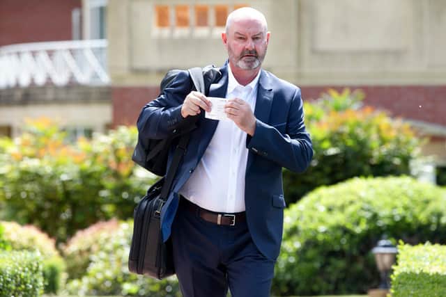 Scotland manager Steve Clarke pictured departing the team hotel to head back to Glasgow from Rockliffe Hall. (Photo by Craig Williamson / SNS Group)