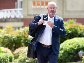 Scotland manager Steve Clarke pictured departing the team hotel to head back to Glasgow from Rockliffe Hall. (Photo by Craig Williamson / SNS Group)