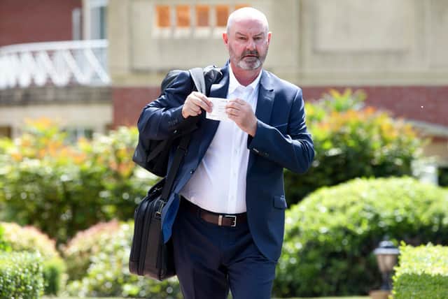 Scotland manager Steve Clarke pictured departing the team hotel to head back to Glasgow from Rockliffe Hall. (Photo by Craig Williamson / SNS Group)