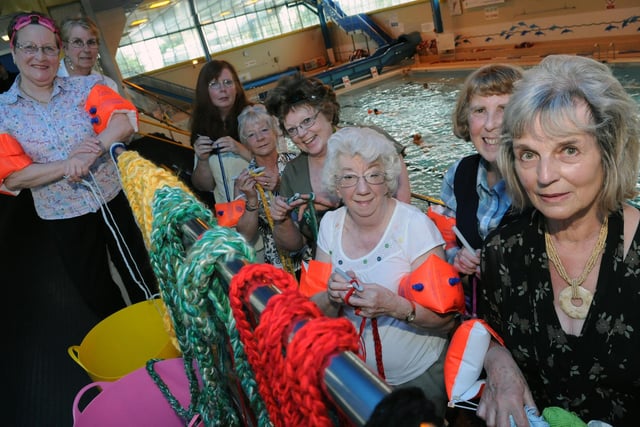 A 2012 scene at Hebburn swimming pool where these members of the Materialistics knitting group were crocheting the length of the pool.