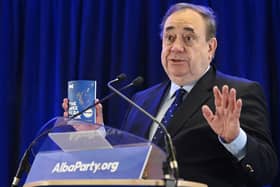 Alba Party leader and former first minister Alex Salmond gives a speech during the Alba Party conference in Glasgow. Picture: John Devlin