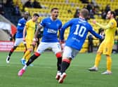 Rangers captain James Tavernier celebrates his 19th goal of the season after opening the scoring in his team's 3-0 win at Livingston.  (Photo by Rob Casey / SNS Group)