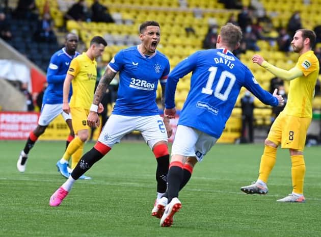 Rangers captain James Tavernier celebrates his 19th goal of the season after opening the scoring in his team's 3-0 win at Livingston.  (Photo by Rob Casey / SNS Group)