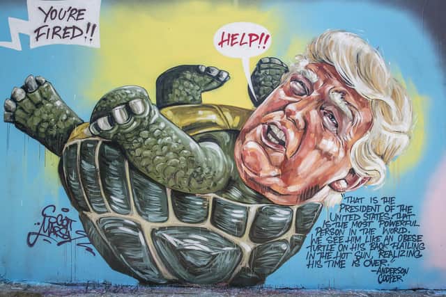 This mural in Sydney, Australia, by artist Scott Marsh, was inspired by comments made by CNN reporter Anderson Cooper about Donald Trump's refusal to concede to Joe Biden (Picture: Jenny Evans/Getty Images)