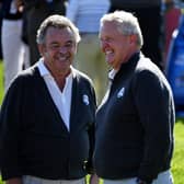 Tony Jacklin and Colin Montgomerie during the 2016 Ryder Cup Captains Matches at Hazeltine National Golf Club in Minnesota. Picture: Ross Kinnaird/Getty Images.