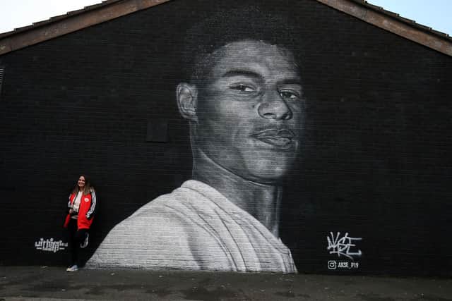A mural of  Manchester United striker Marcus Rashford, by Street artist Akse, has appeared on the wall of a cafe in Withington after the footballer drew widespread praise for his campaign to fight  the issue of child food poverty